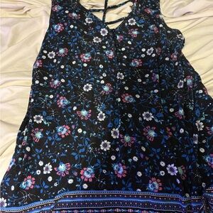 Ricki's Floral Black Blouse with Blue and Pink Accents